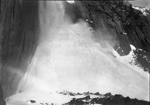 Cloesup of Yosemite Falls Ice Cone showing Bill Kat in spray.