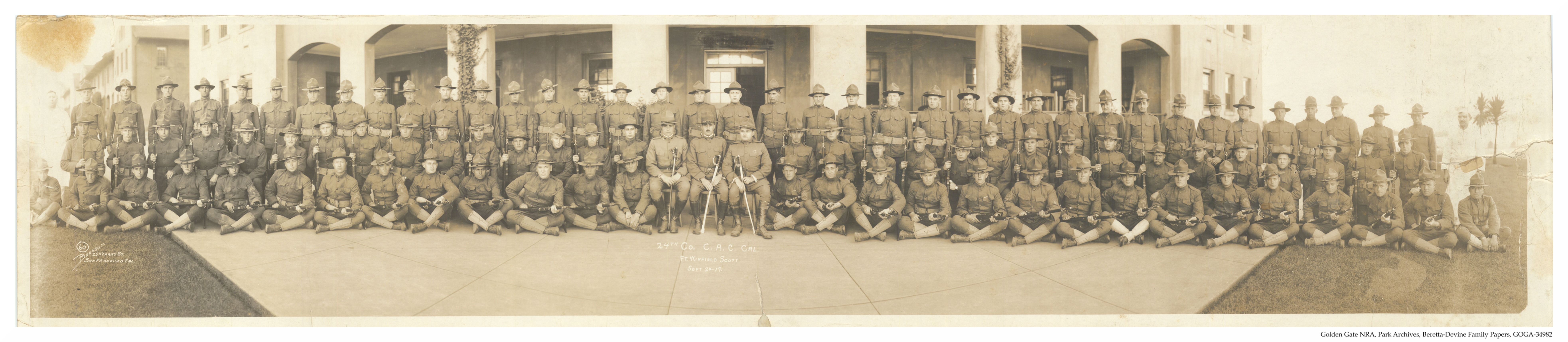 24th company coast artillery corps taken at Fort Winfield Scott in the presidio of San Francisco in 1917