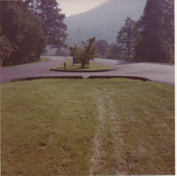 Bituminous curbs at ends of median at Peaks of Otter, later removed because of maintenance problems