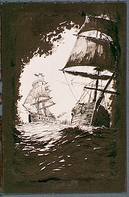 Sailing ships on the high seas.