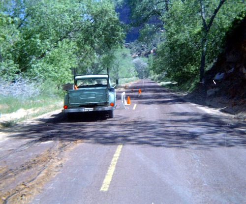 Construction vehicle during the Zion Lodge utilities project.