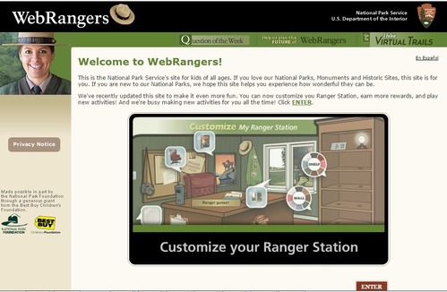 Screenshot of NPS WebRanger Website