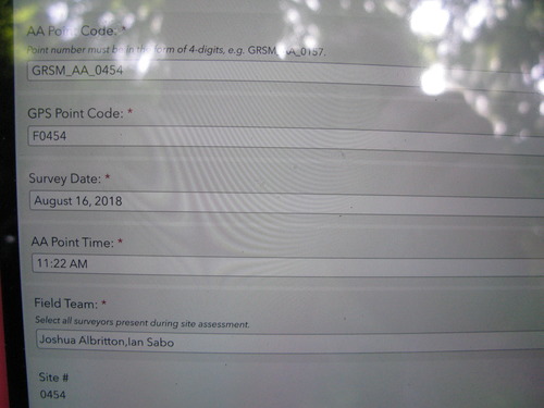 GRSM Accuracy Assessment. Plot Code: GRSM_AA_0454_1