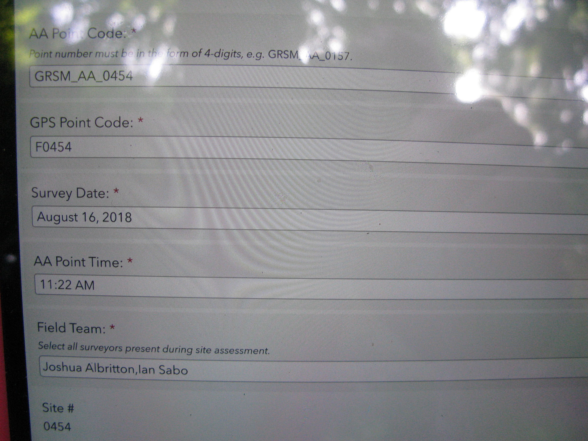 GRSM Accuracy Assessment. Plot Code: GRSM_AA_0454_1
