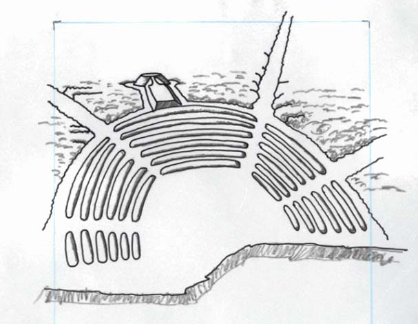 a plan view of Poverty Point in Louisiana (1,000 BCE)