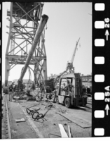 C.A. Thayer (built 1895; schooner, 3m) Mast Replacement, 1983-1984. Various views of the vessel and heavy equipment during the mast replacement, 1983-1984.