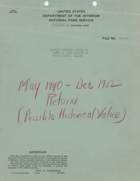 Monthly Progress Report on Physical Improvements or Minor Roads and Trails