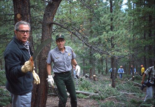 President Bush visits Emerald Mountain Fuel Reduction Project Site in Colorado