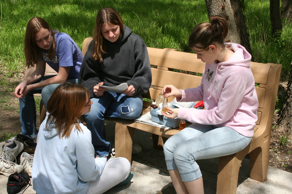 Students testing water samples