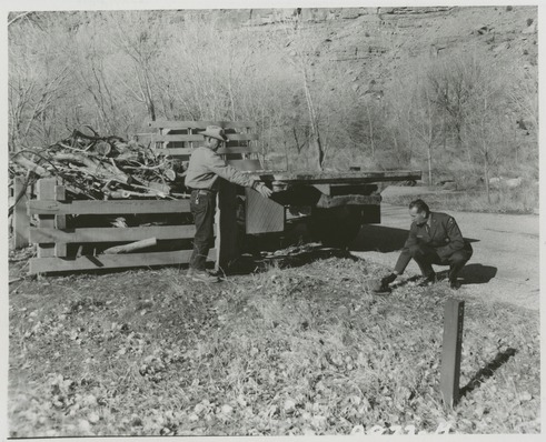Site of Loran Gifford's accident, location of wood rack and truck.