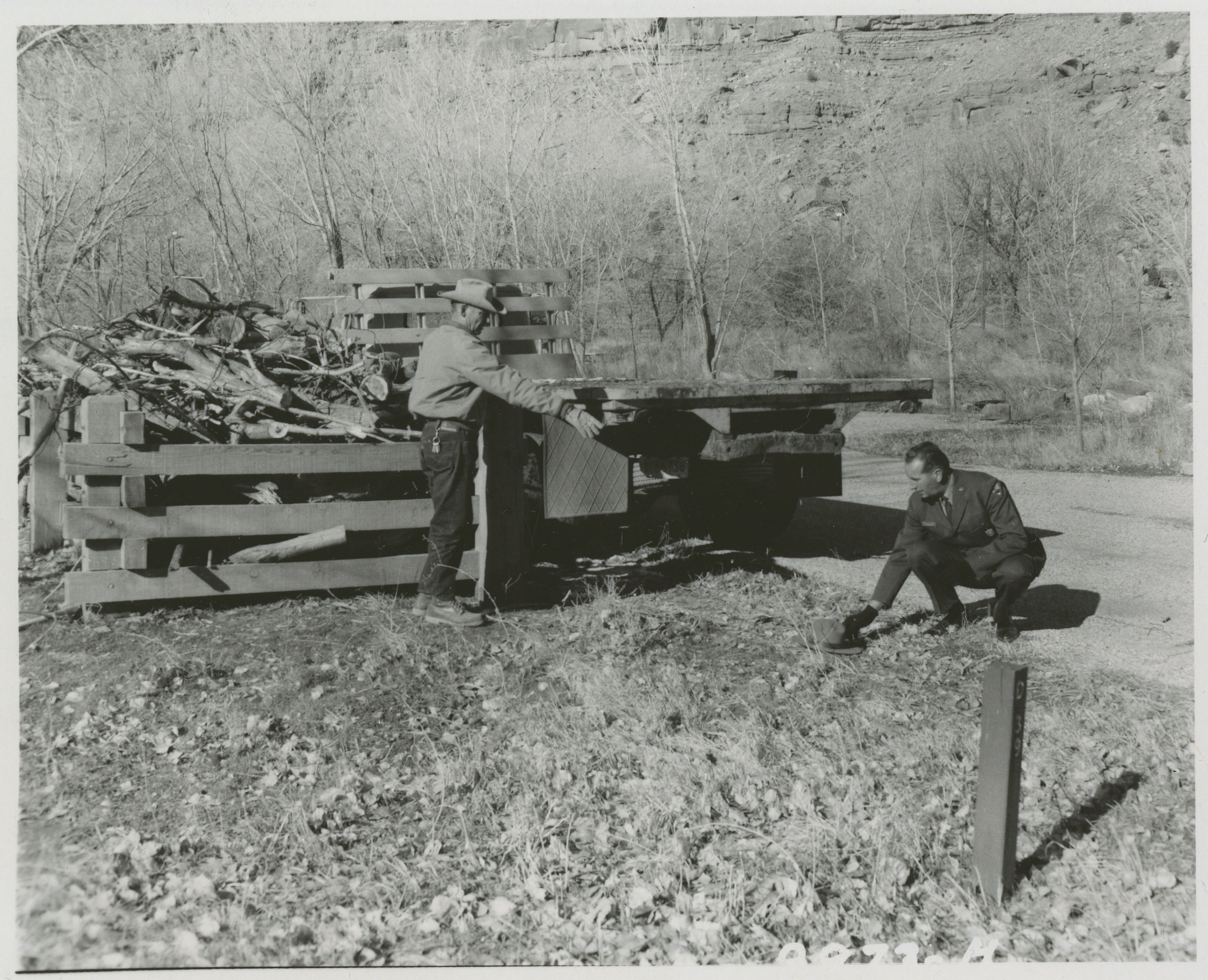 Site of Loran Gifford's accident, location of wood rack and truck.