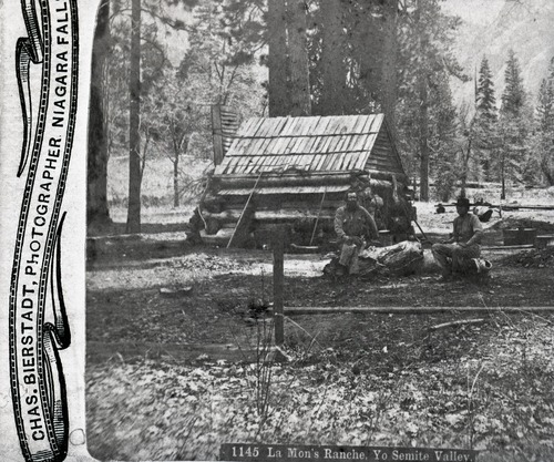 Copy Neg: Michael Dixon, July 24, 1985. Detail of L. Smaus stereo (RL-16,417). Lamon cabin, Yosemite Valley (near site of current Curry stables).