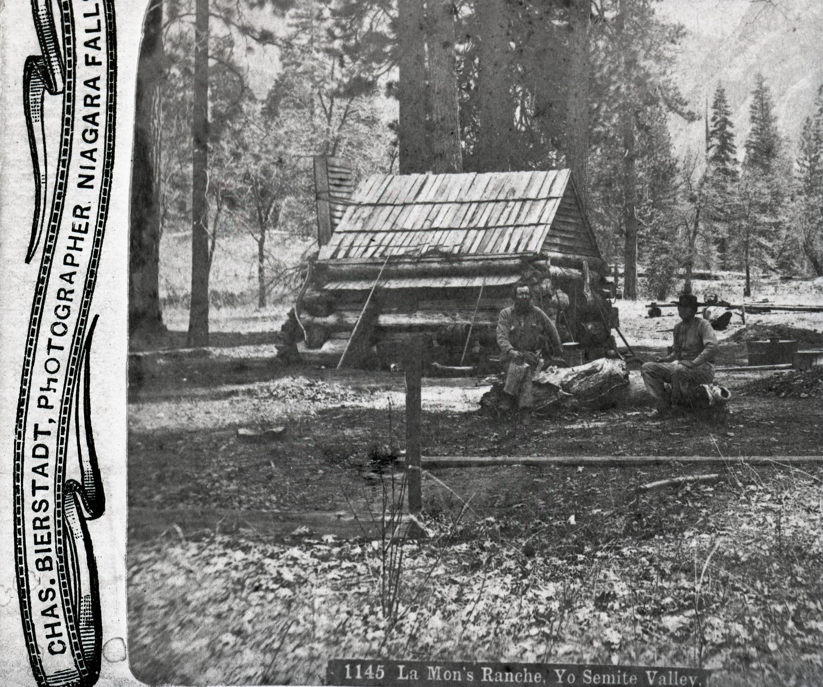 Copy Neg: Michael Dixon, July 24, 1985. Detail of L. Smaus stereo (RL-16,417). Lamon cabin, Yosemite Valley (near site of current Curry stables).