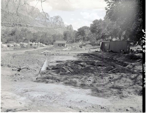 Construction of new residences, Watchman Housing Area, general view of dwellings, Building 34, Building 35, Building 36, Building 37, Building 38, mobile homes.