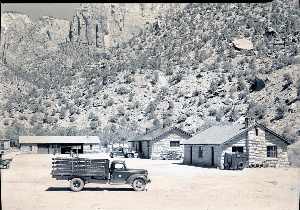 Zion National Park utility area, period vehicles.