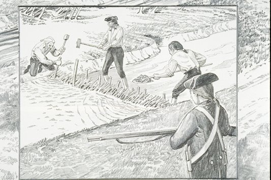 Damming the stream (inset).