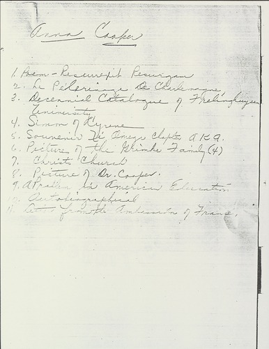 List of material donated for the American Negro Exposition by Anna Cooper