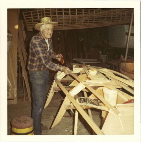 Boats under construction at the Aeolus Boat Shop, Davenport, California