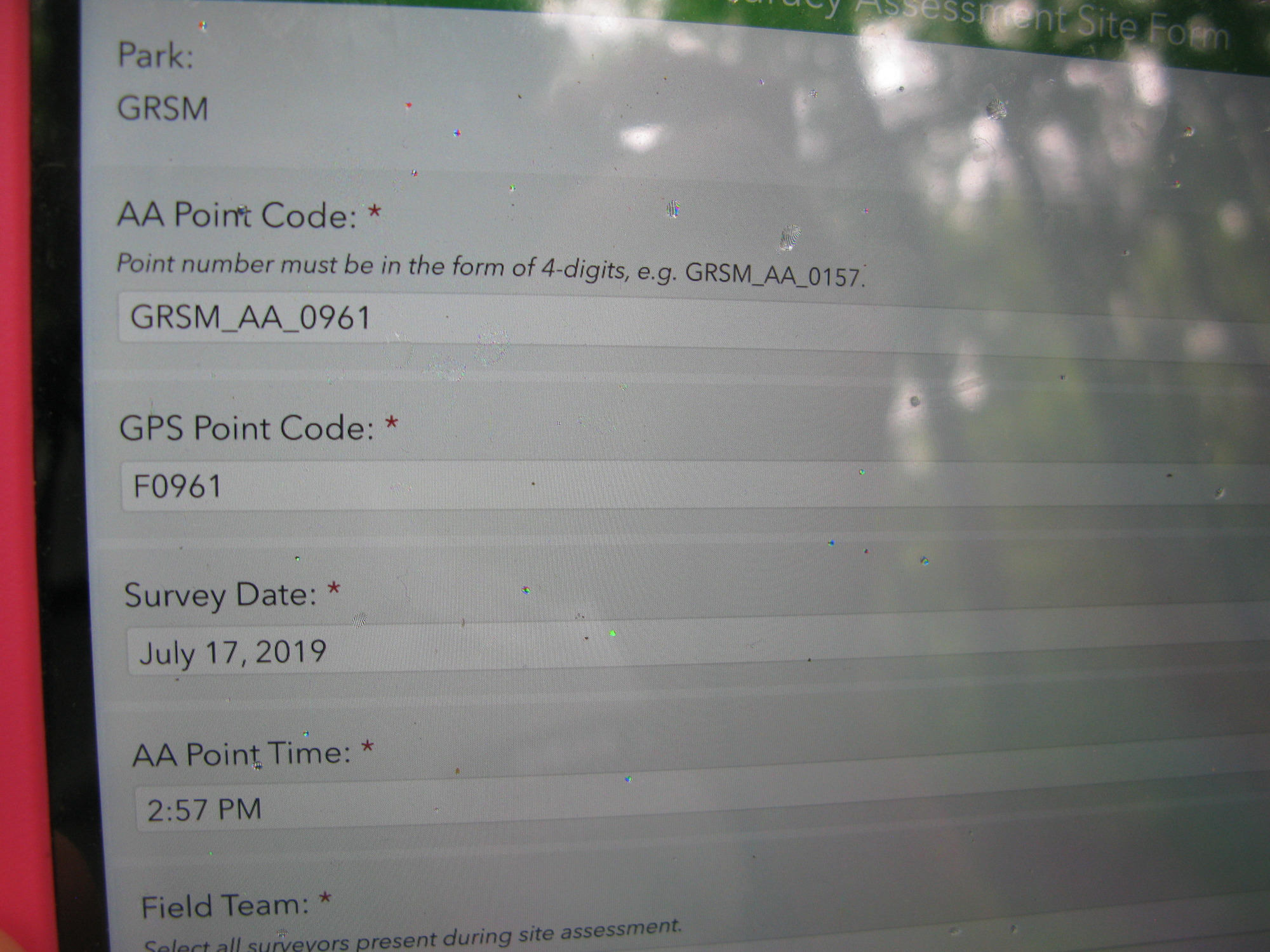 GRSM Accuracy Assessment. Plot Code: GRSM_AA_0961_1