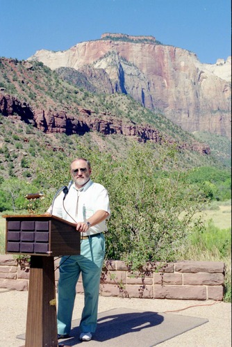 Color Photos of the parks 72nd anniversary celebrations- cake cutting, barbecue, speakers.