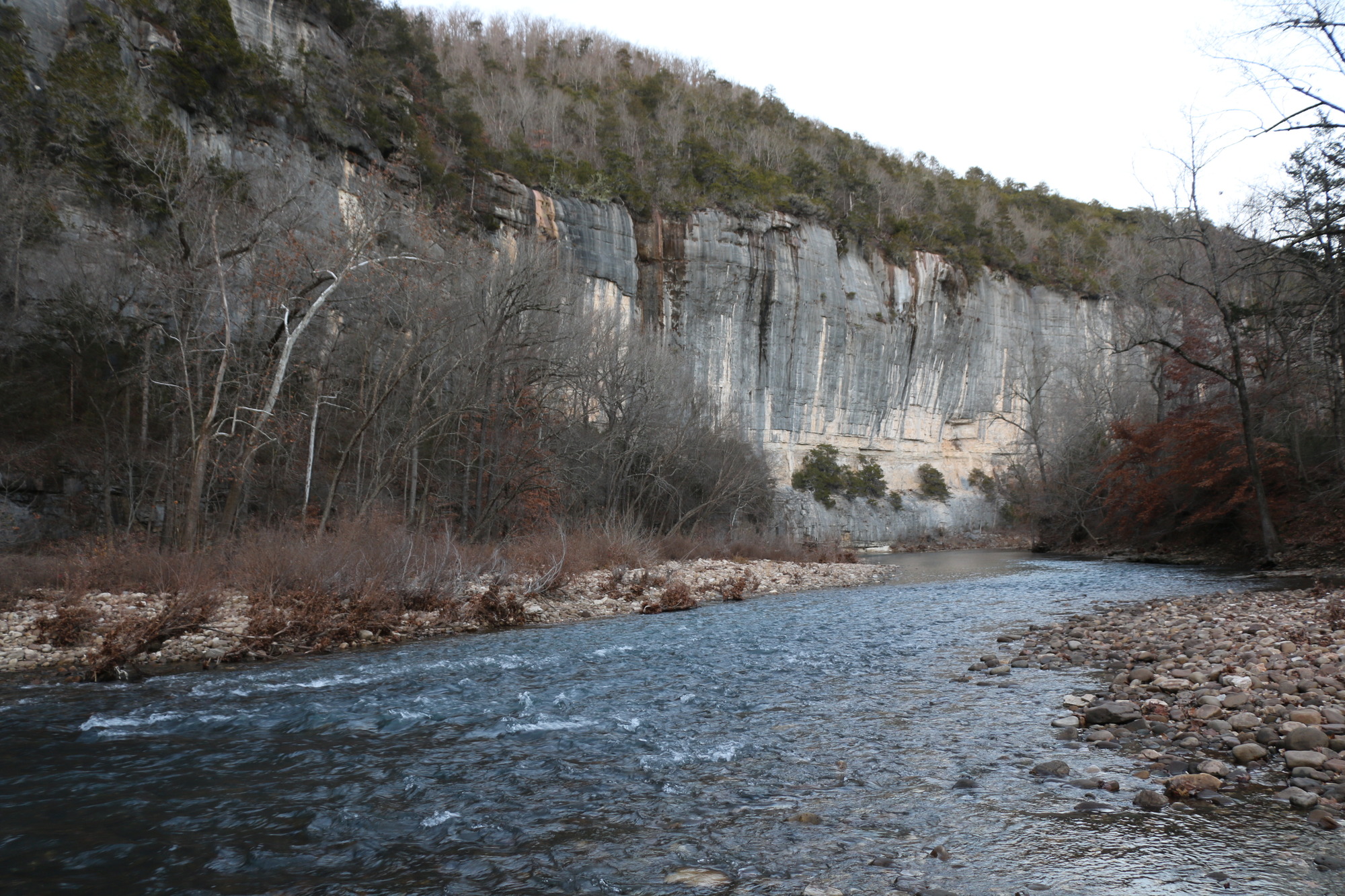 Buffalo National River and limestone bluff in Arkansas