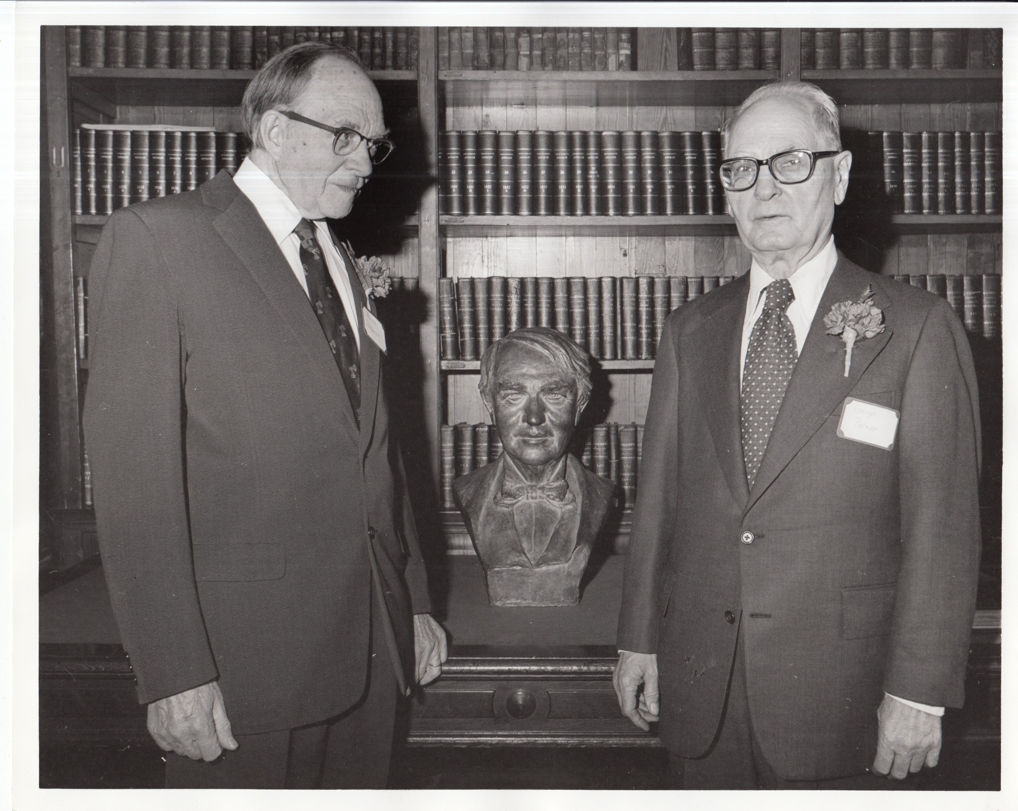 Harold S. Anderson and George Palmer at ceremonies in the Building 5 library.