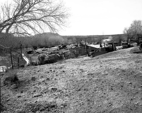 Signs and junk at 101 Ranch, along State Route 15 (now State Route 9), approaching road to Zion.
