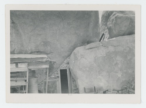 Black and white image of Carey's Castle interior