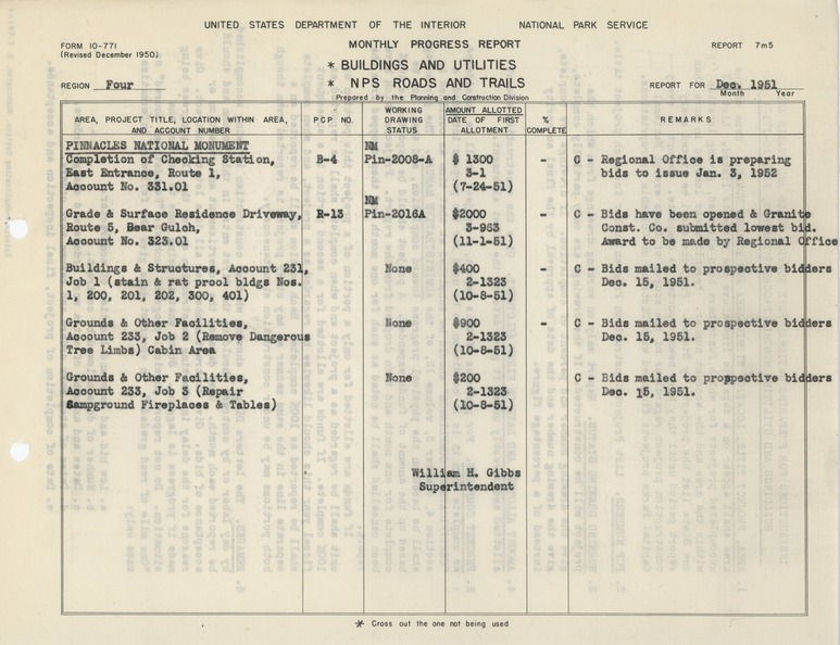 Monthly Progress Report on Physical Improvements or Minor Roads and Trails