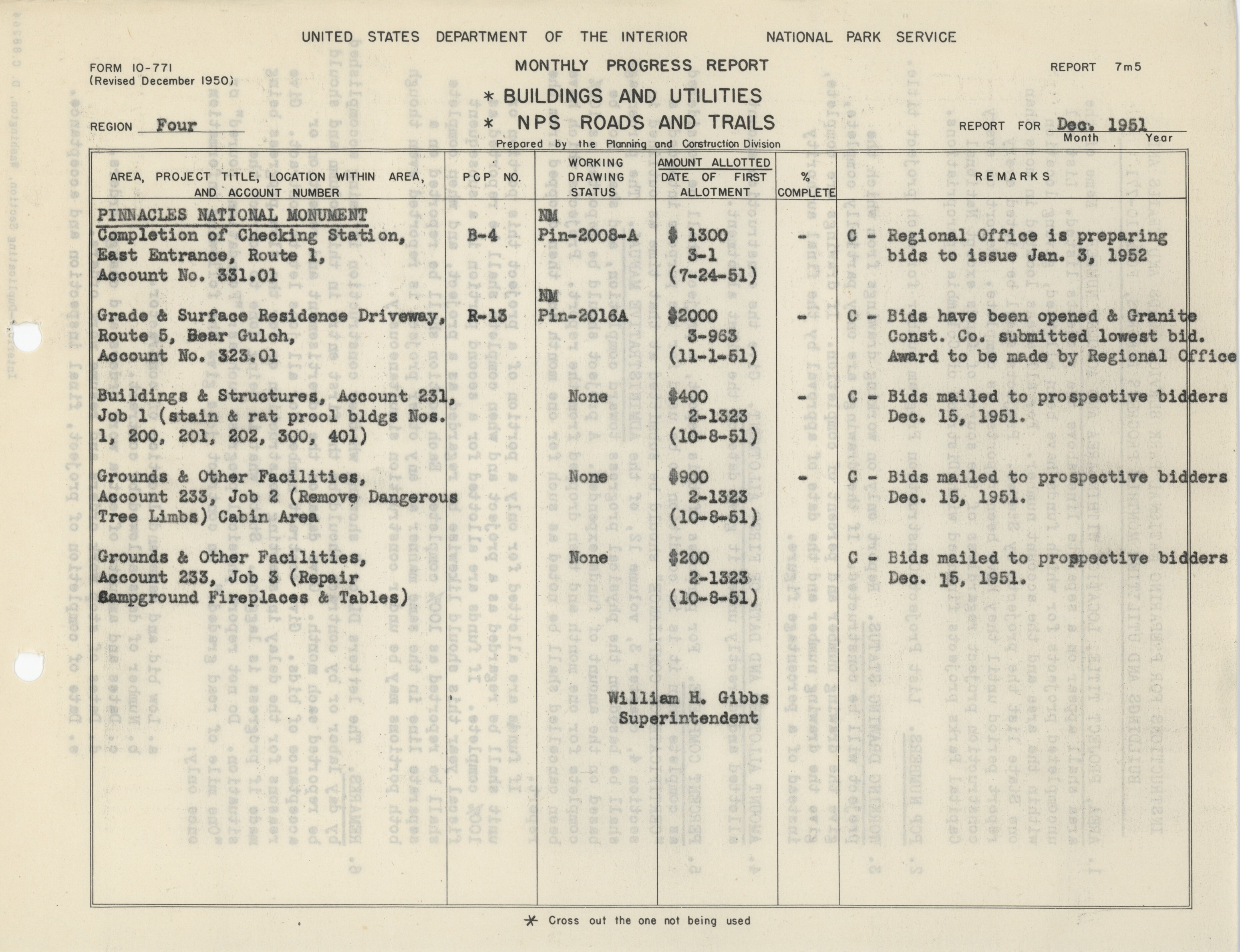 Monthly Progress Report on Physical Improvements or Minor Roads and Trails