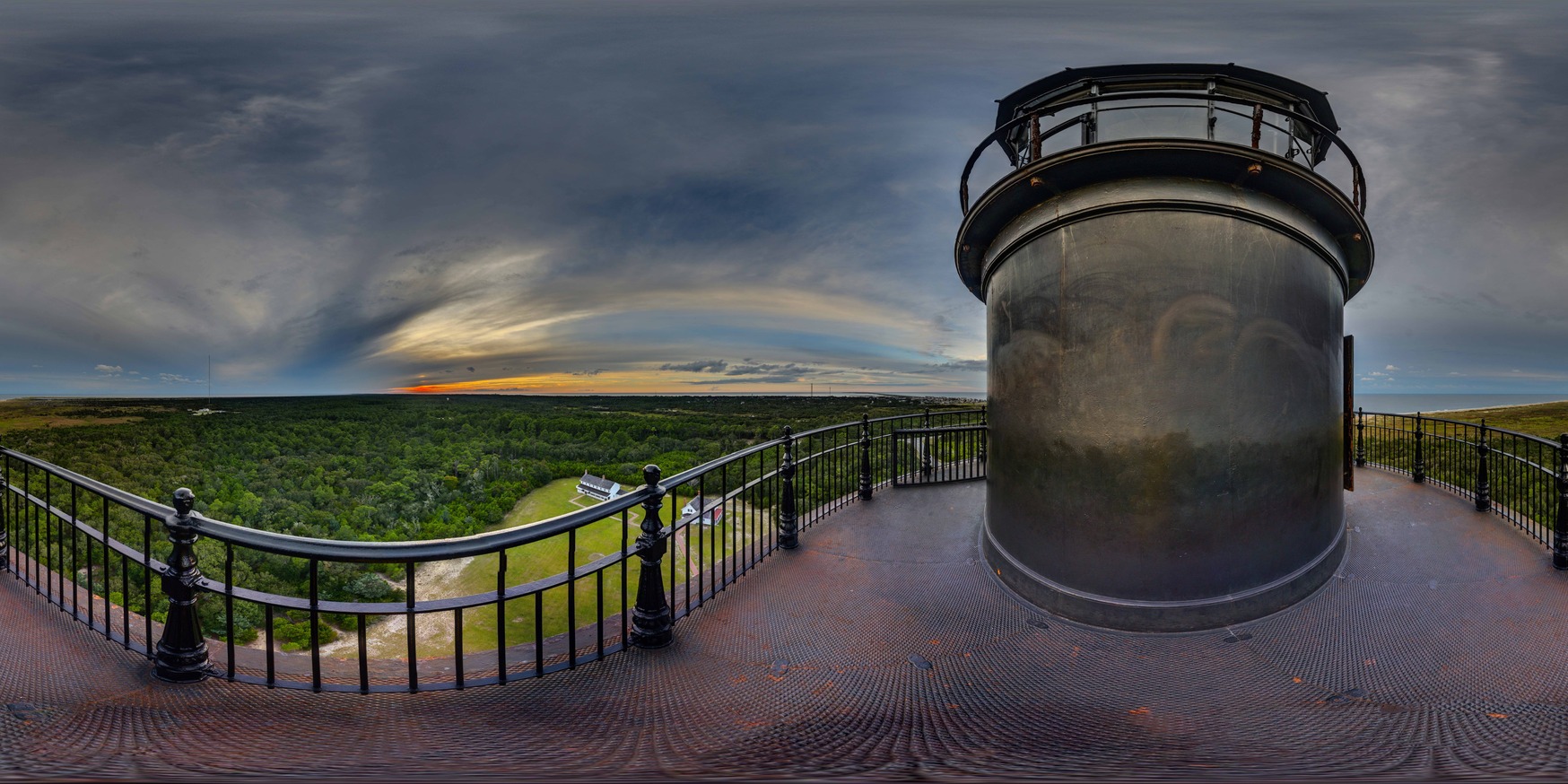 Panoramic view of the sunset from lighthouse top balcony
