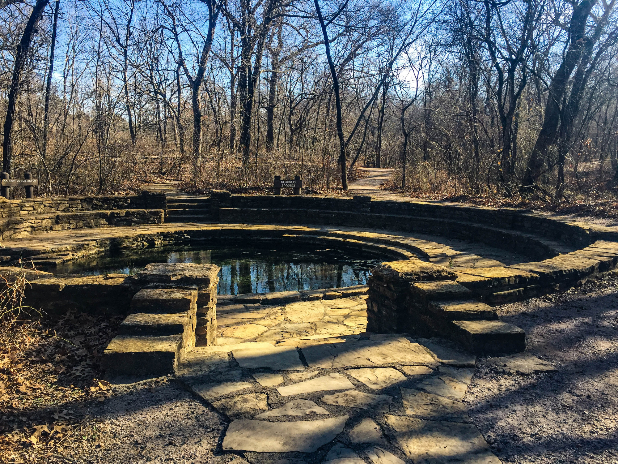 Spring pool in woods without foliage during winter