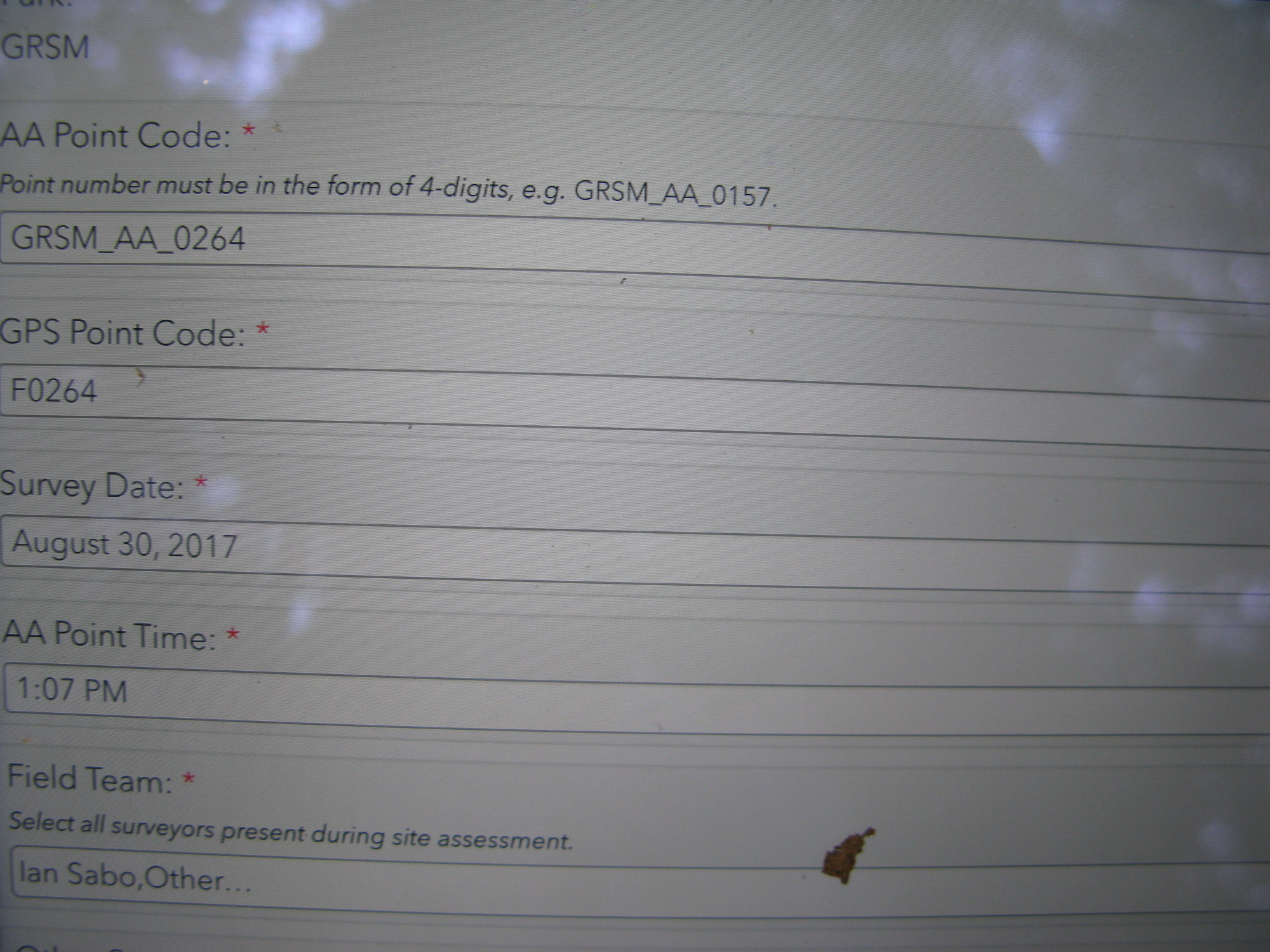 GRSM Accuracy Assessment. Plot Code: GRSM_AA_0264_1