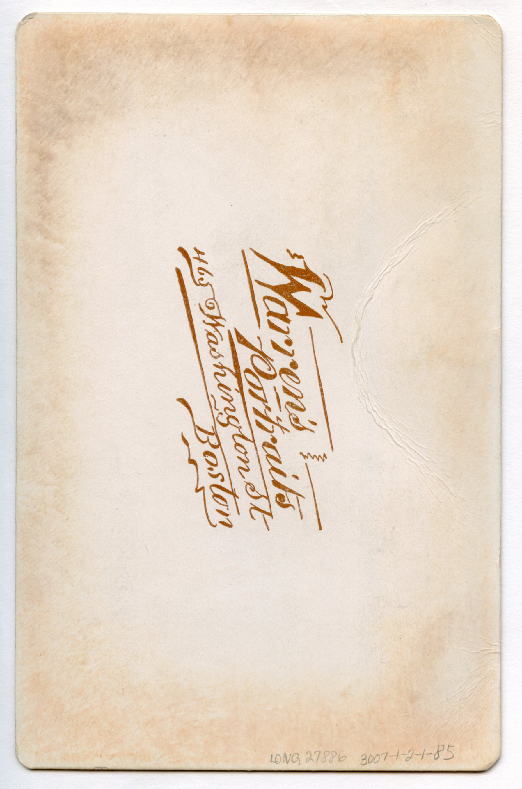 Back of a cabinet card.