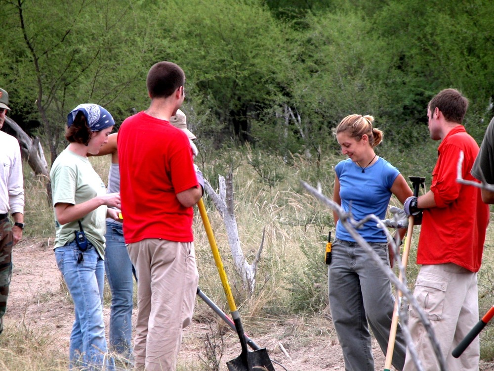 SCAs Shannon Garard and Amber Beamer discussion trail building with LAFB volunteers.
