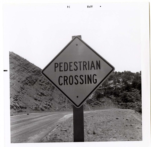 Sign reading 'Pedestrian Crossing' in Kolob Canyon.