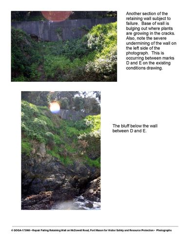 GOGA 173060 - Photographs of McDowell Rd retaining wall failure at Golden Gate National Recreation Area in March 2011