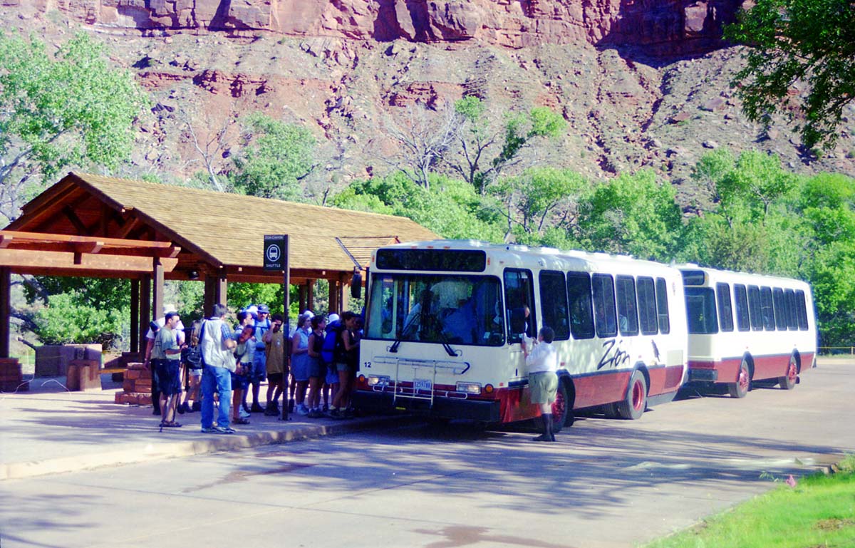 Color Photos of the official launch of the Zion shuttle system- same day as the new visitor center opening.