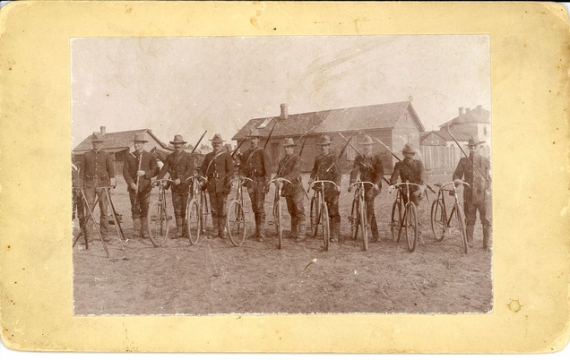 Line of Soldiers with Bicycles at Fort Keogh, Montana