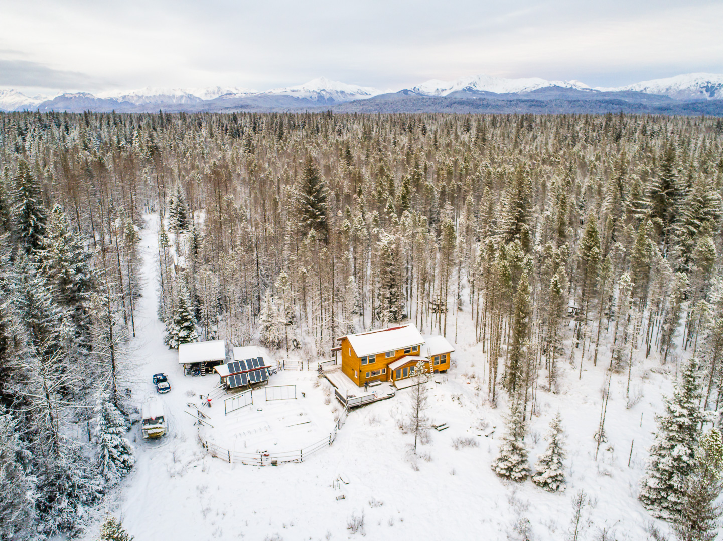 House and yard with snow