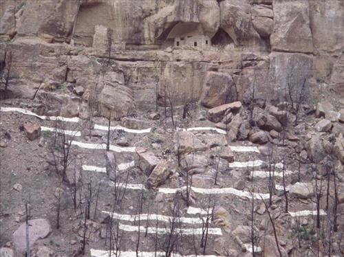 Erosion control measures installed by BAER Rehabilitation Team following fires in 2000, Mesa Verde National Park