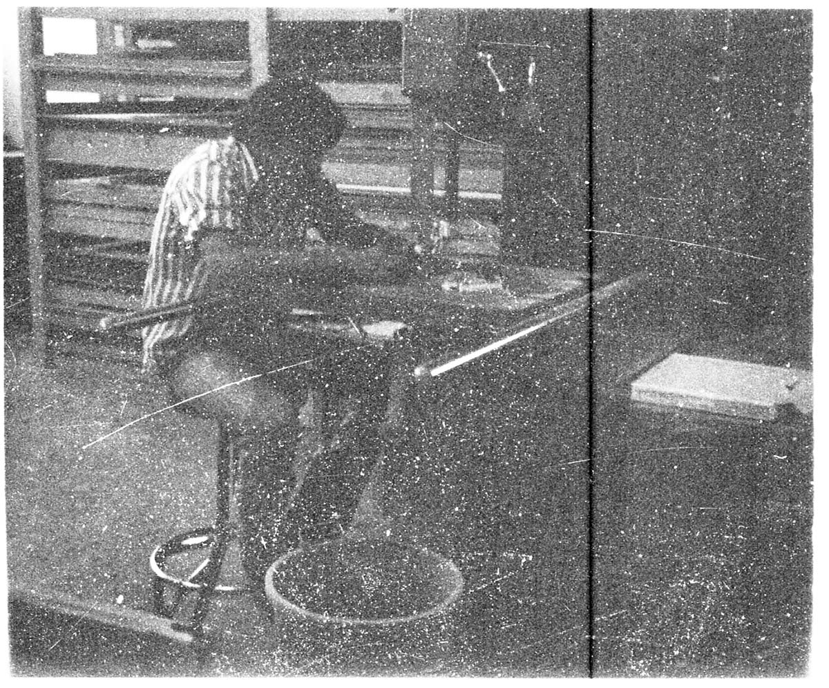 BW Photo of Navajo workers in wood shop.