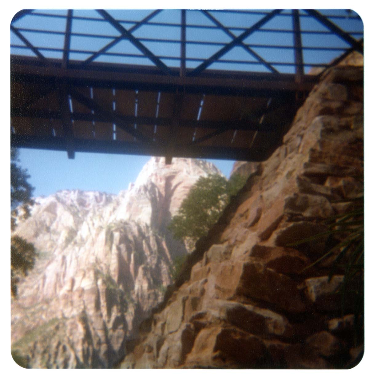 Underside of the new Grotto footbridge and its stone abutment.