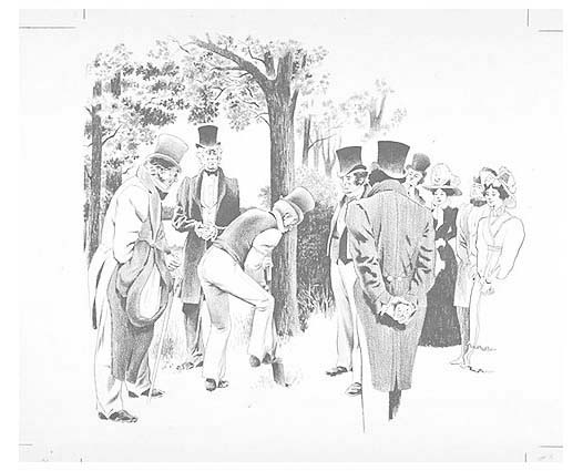 Artist's representation of President John Quincy Adams' ground-breaking ceremony for the Chesapeake and Ohio Canal on July 4, 1828.