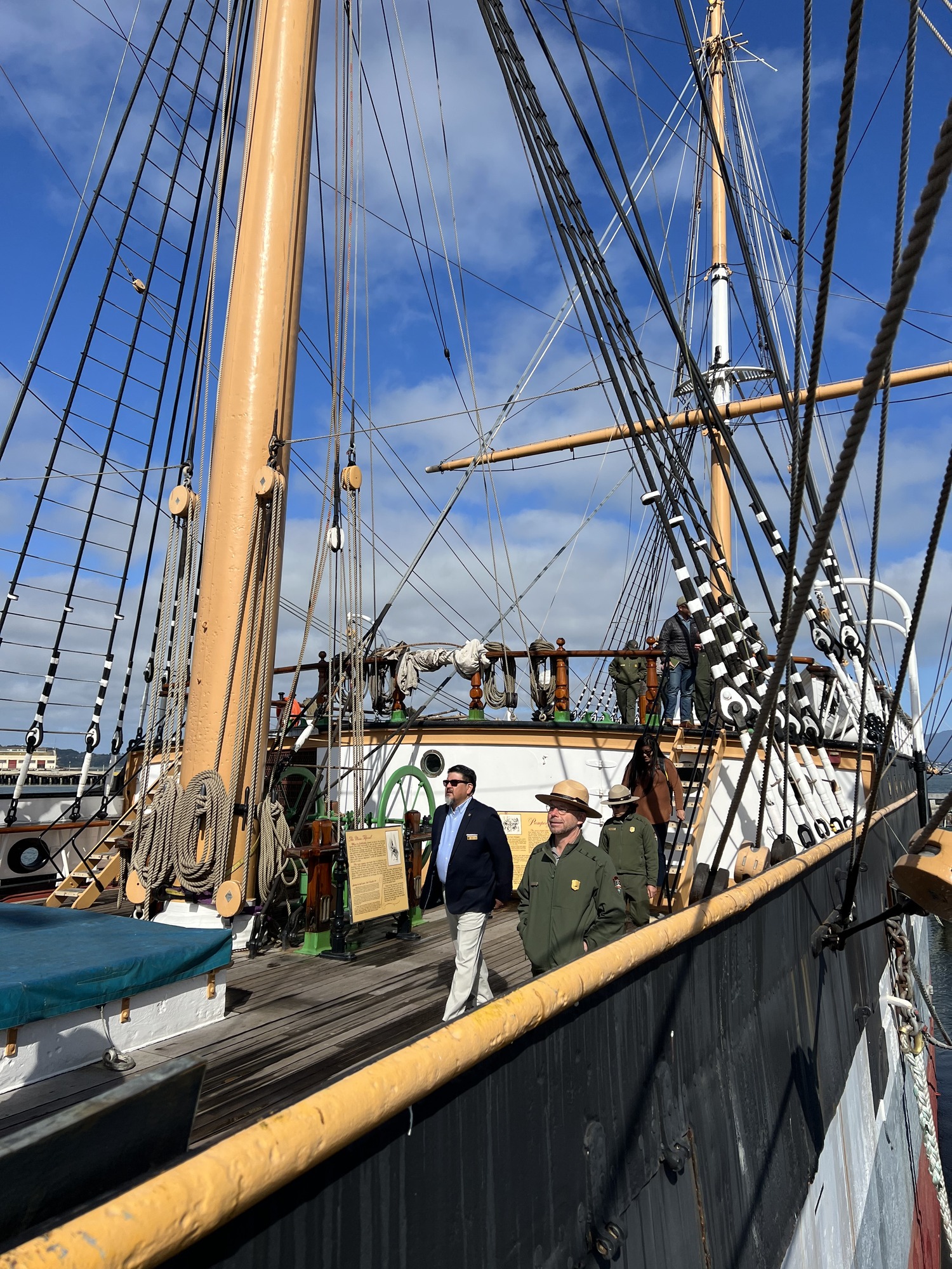 NPS Director Sams explores the Sailing Ship Balclutha, a National Historic Landmark.