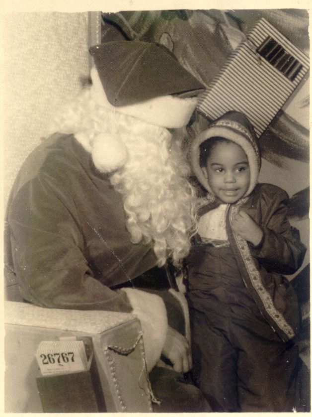 John William Lewis Jr. with Santa Claus about 1948