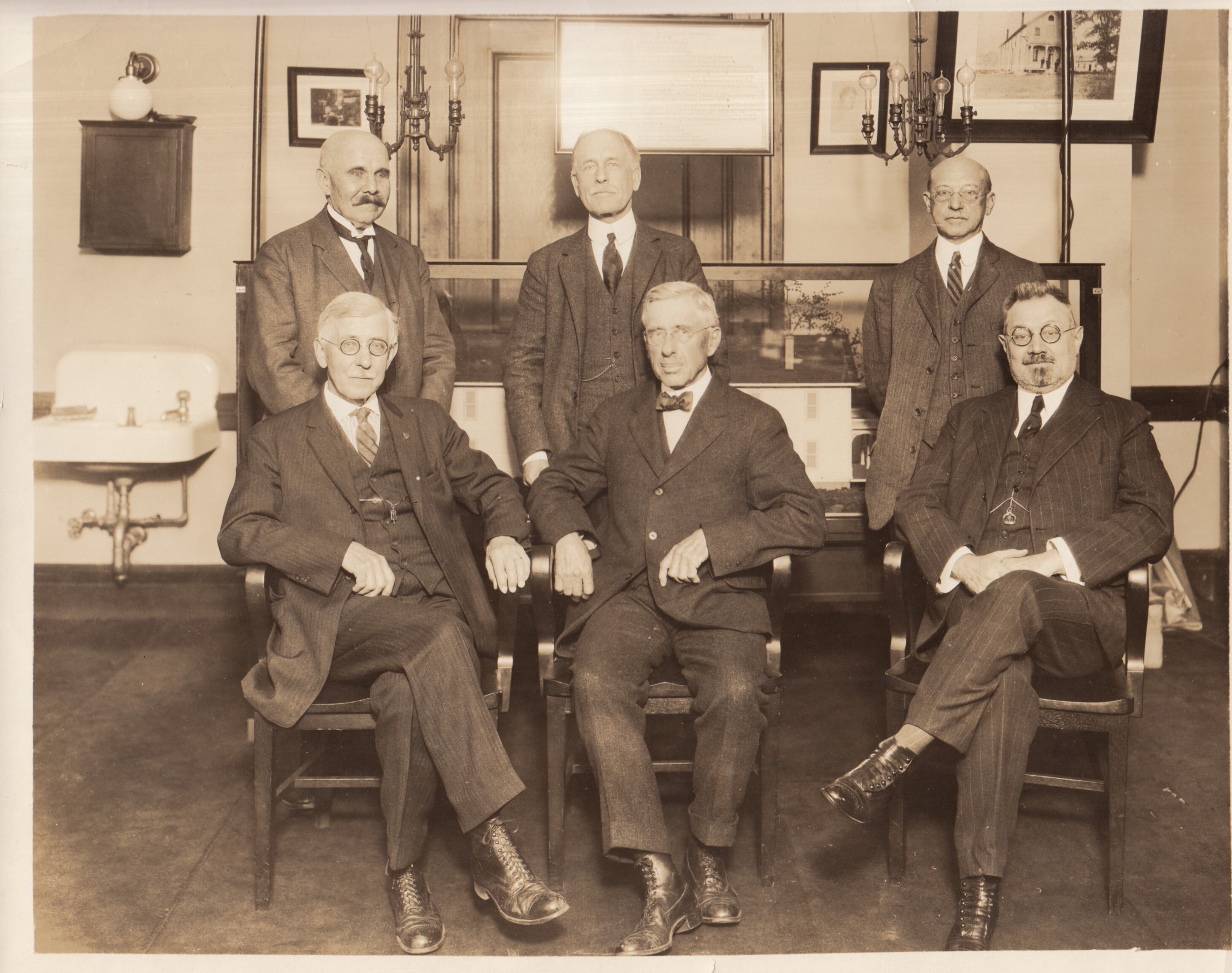 Sitting L. to R.:  Charles L. Clarke, John W. Howell, John W. Lieb; standing L. to R.:  Francis Jehl, Frank A. Wardlaw, Charles E. Estabrook.