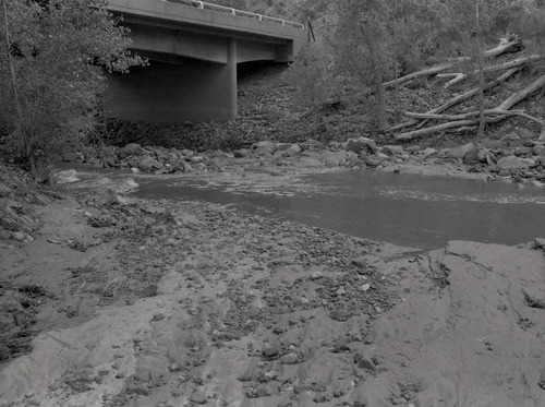 BW Photos of the damage from the Oak Creek flash flood of 1989.