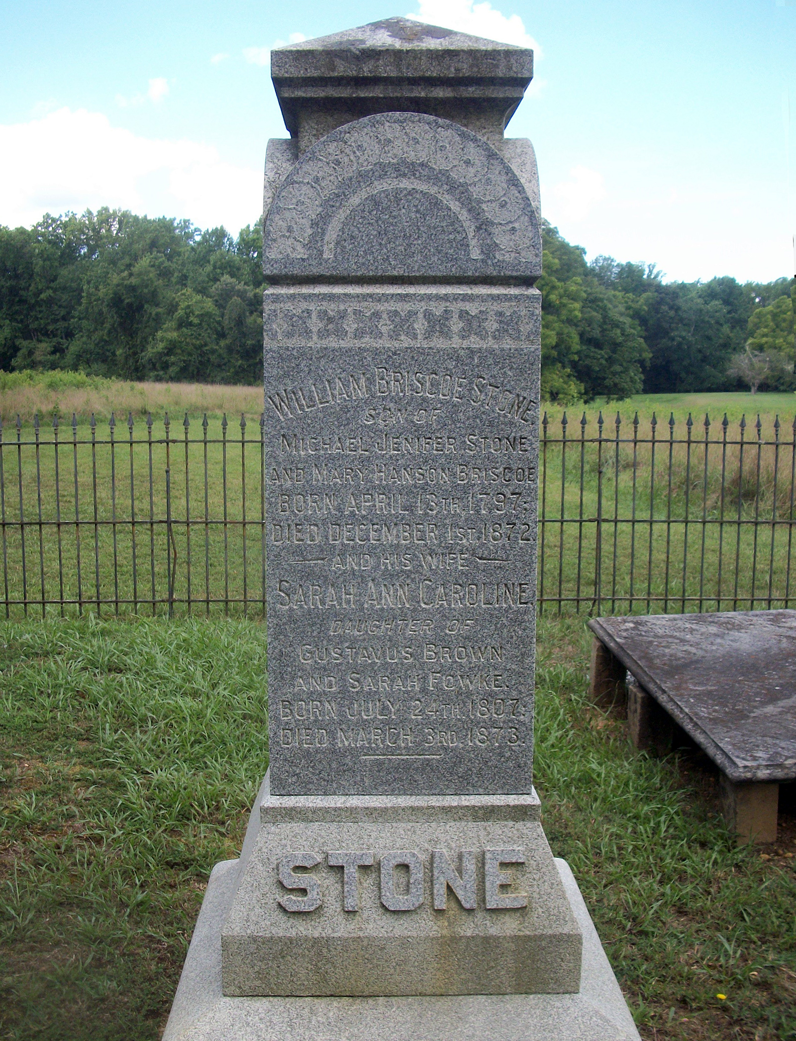 William Briscoe Stone and Sarah Anne Caroline Stone's Headstone