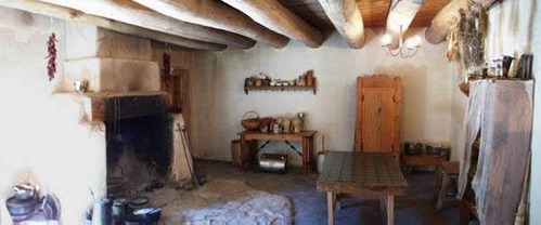 Typical smells in the kitchen may have been cottonwood smoke, spices, grease droppings, and the rank odor of spoiled meat and rotting foodstuffs. Amidst flying towels, steam, and clanging pots one could find the cooks. Several were employed at the fort, but William Bent's slave, Charlotte received greater notice for her famous "flapjacks and pumpkin pies." Visitor George Ruxton wrote of her "foods that were celebrated from Long's Peak to the Cumbres Espanoles." Archeological depositis uncovered include wild game such as duck, turkey, pronghorn, venison, and buffalo. The ledgers of Bent, St. Vrain and Company of 1839 included flour, dried peaches, cheese, rice, almonds, raisins, 1,190 pounds of bacon sides, and 2 barrels of pork in addition to large amounts of coffee, tea, sugar, salt, molasses, and produce from New Mexico. Wild greens were used as spice and medicine.